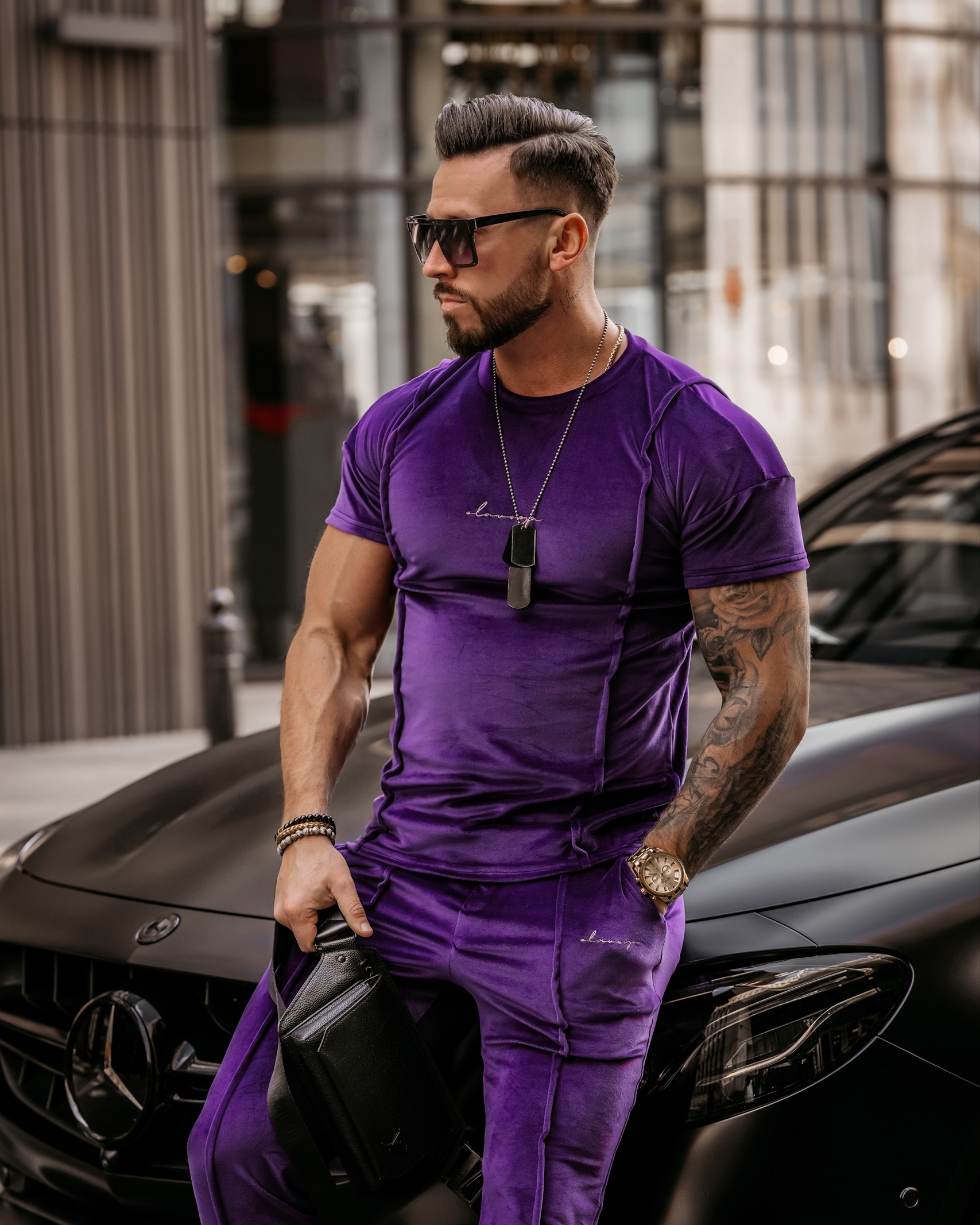 Komplet męski welurowy Luca Ola Voga śliwkowy