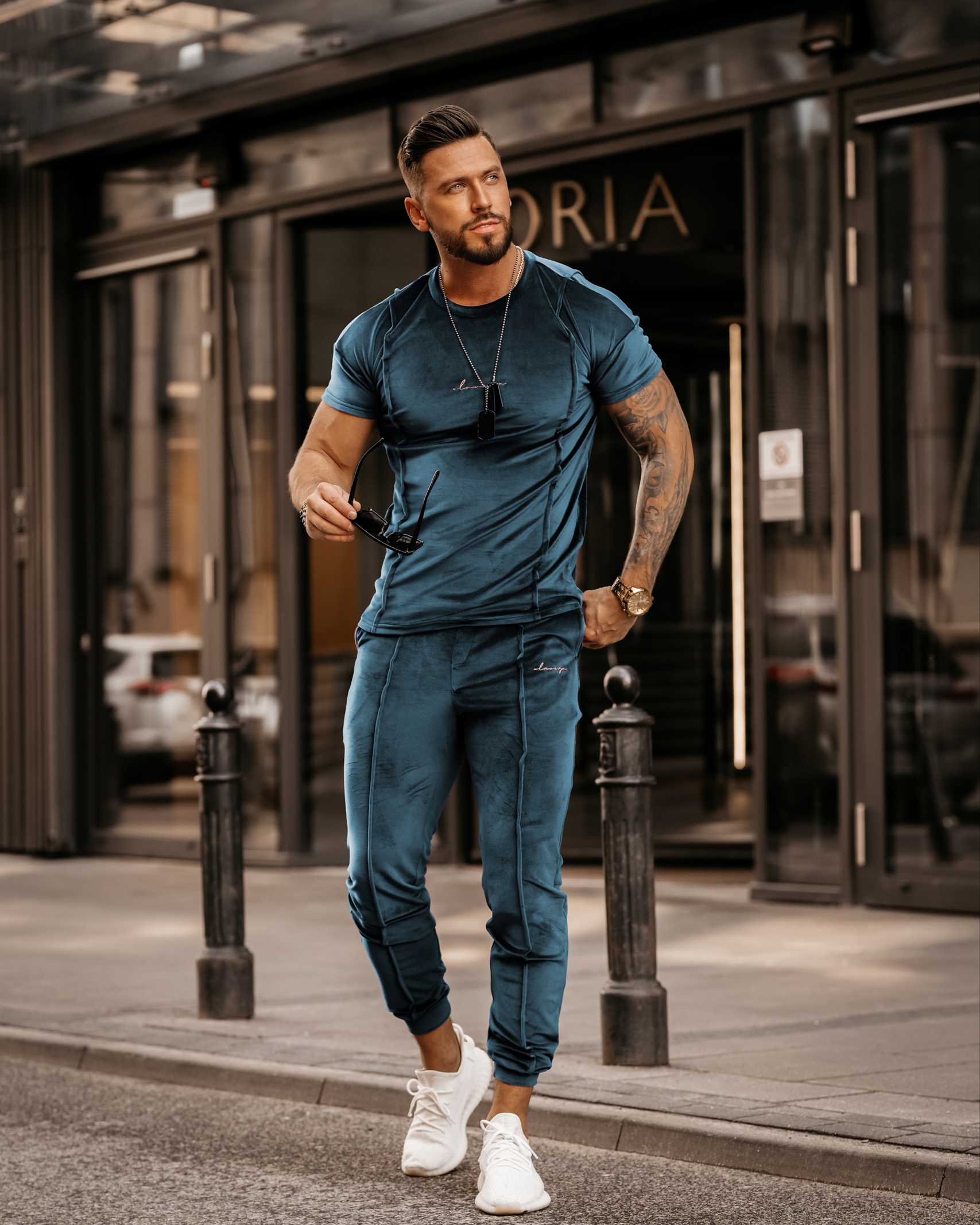 Komplet męski welurowy Luca Ola Voga szmaragdowy