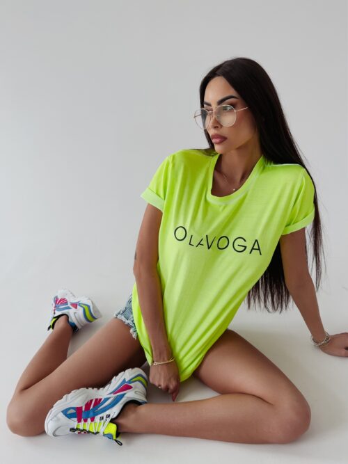 T-shirt bawełniany Dois Ola Voga limonkowy