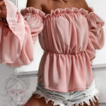 Bluzka szyfonowa marszczona NB Cali pudrowa