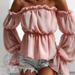 Bluzka szyfonowa marszczona NB Cali pudrowa