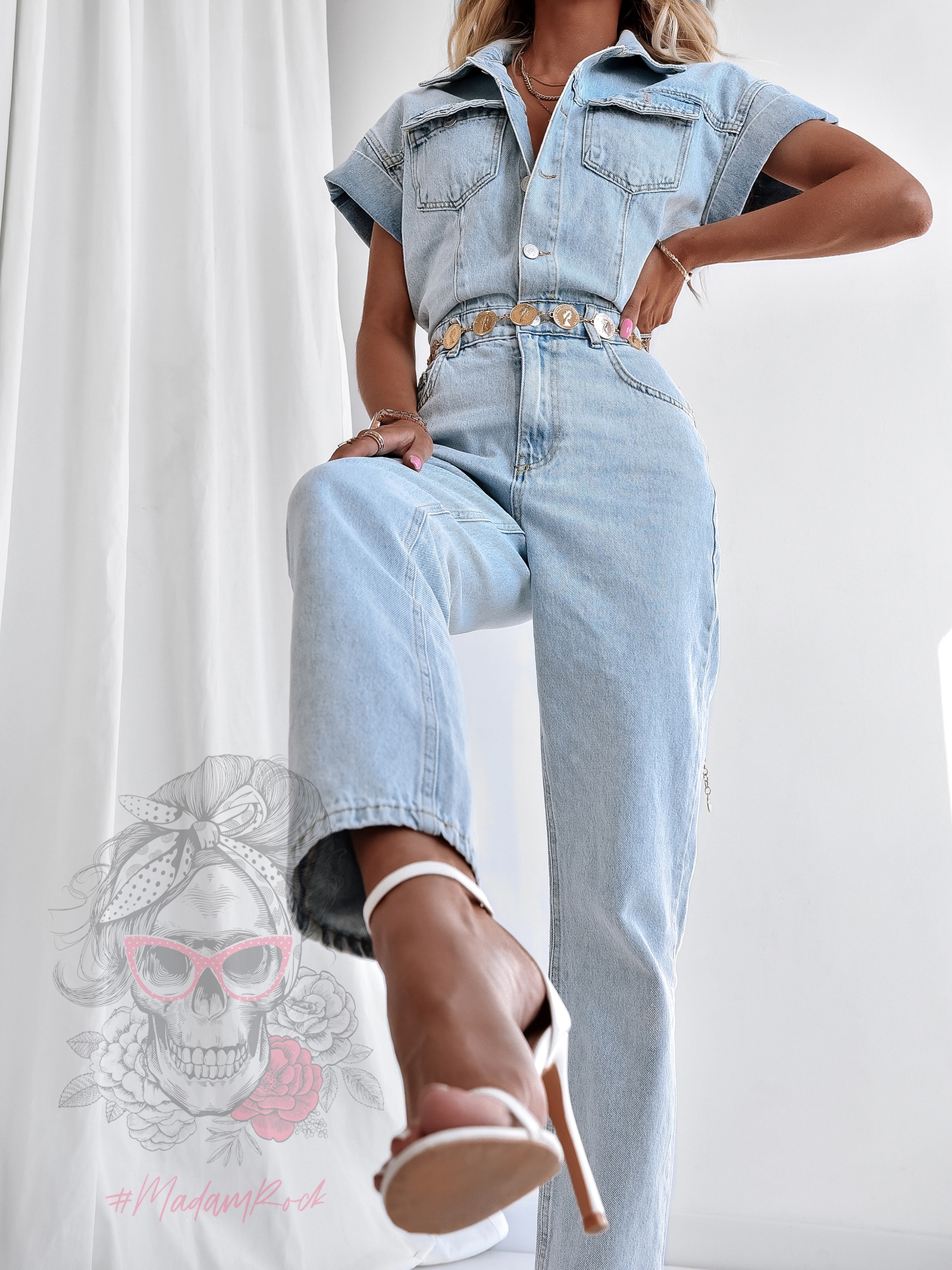 Kombinezon jeansowy Mobil jasnoniebieski