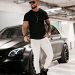 T-shirt dzianinowy męski Evan Ola Voga czarny