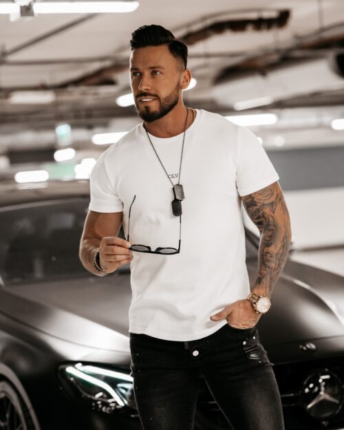 T-shirt dzianinowy męski Evan Ola Voga ecru