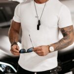 T-shirt dzianinowy męski Evan Ola Voga ecru