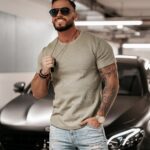 T-shirt dzianinowy męski Evan Ola Voga khaki