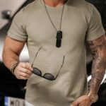 T-shirt dzianinowy męski Evan Ola Voga khaki