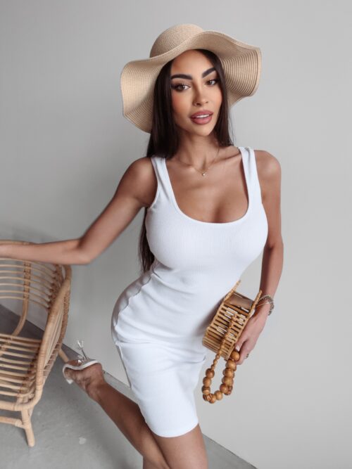 Sukienka mini z dzianiny Perle Ola Voga biała