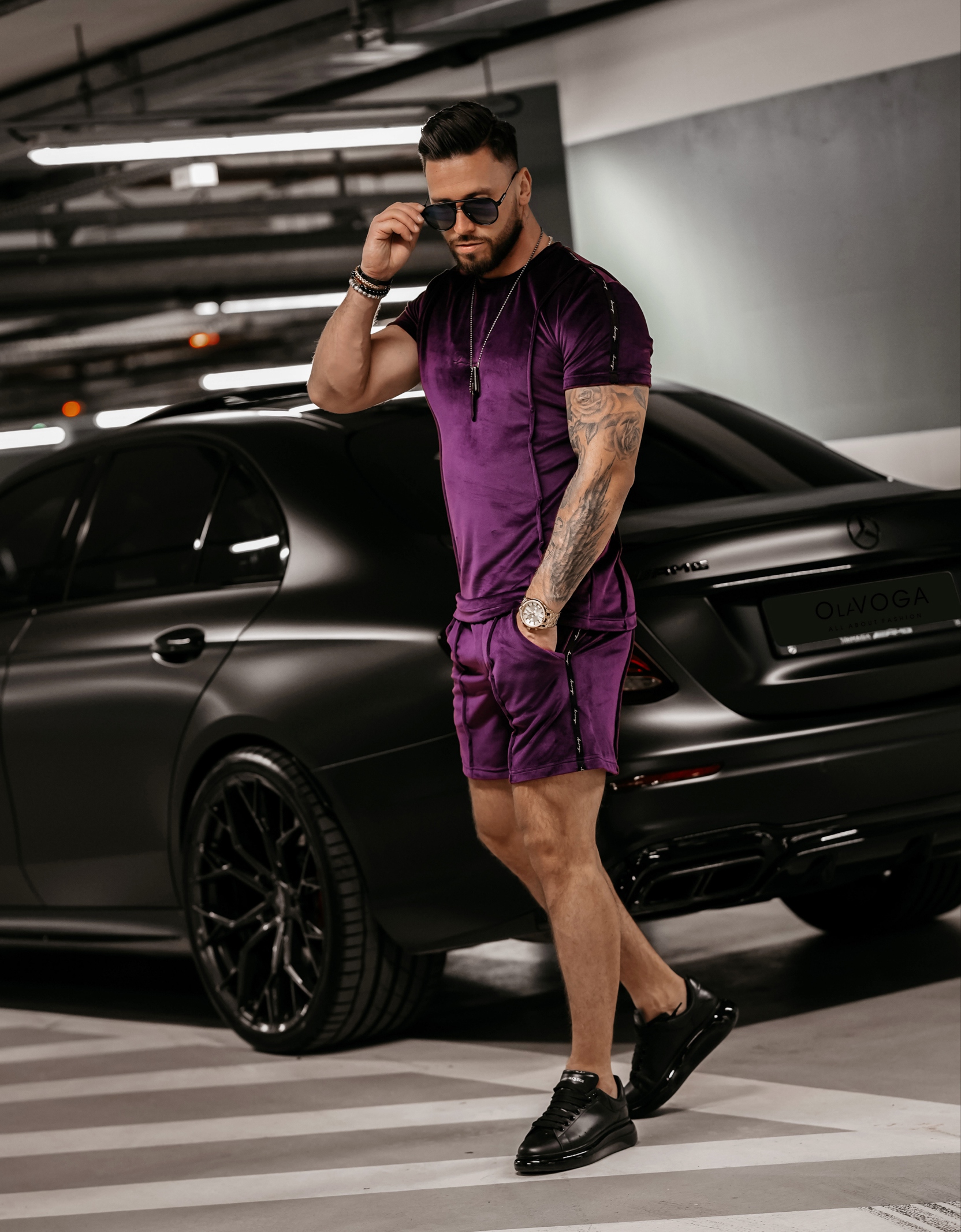 Komplet welurowy męski Parker Ola Voga śliwkowy