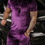 Komplet welurowy męski Parker Ola Voga śliwkowy