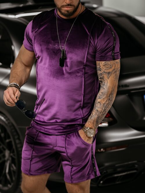 Komplet welurowy męski Parker Ola Voga śliwkowy