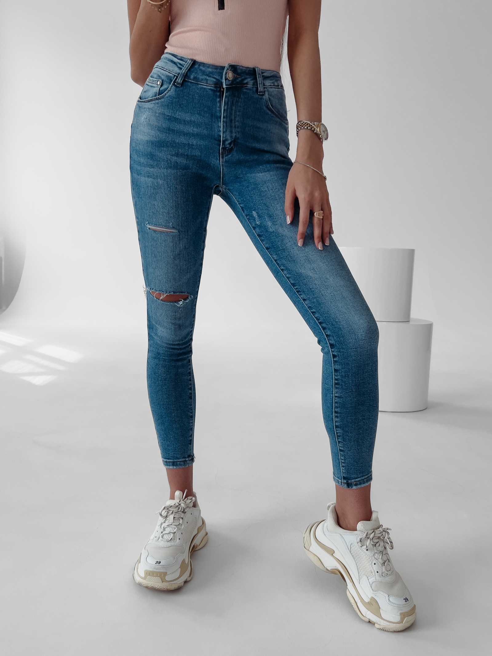 Spodnie jeansowe medium waist Ella 5152 Ola Voga niebieskie