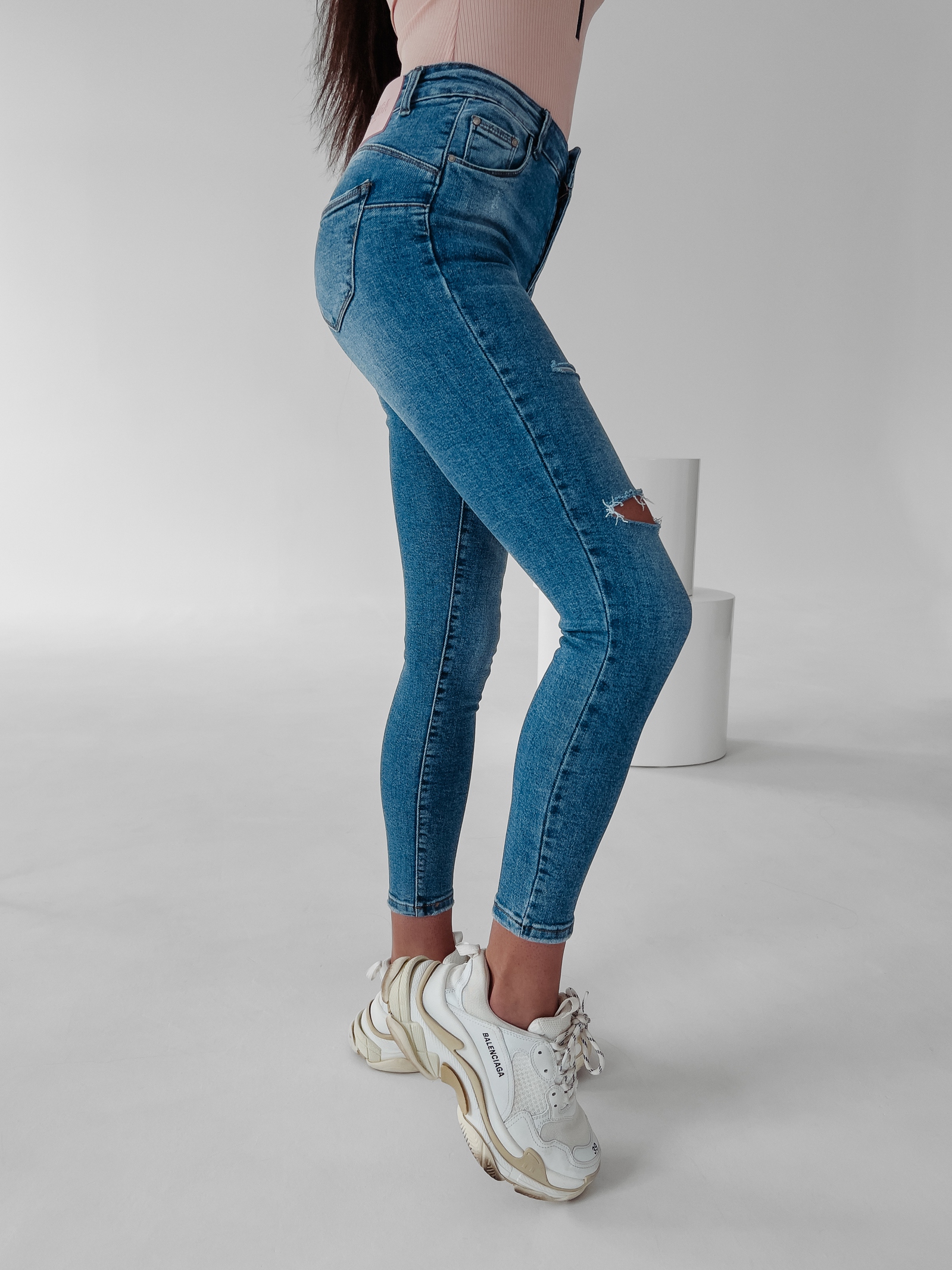 Spodnie jeansowe medium waist Ella 5152 Ola Voga niebieskie