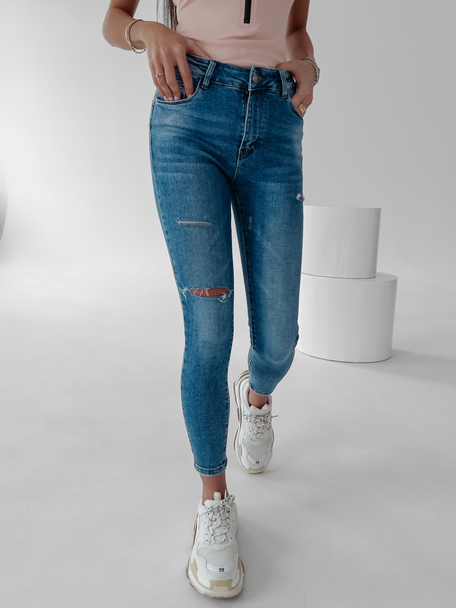 Spodnie jeansowe medium waist Ella 5152 Ola Voga niebieskie