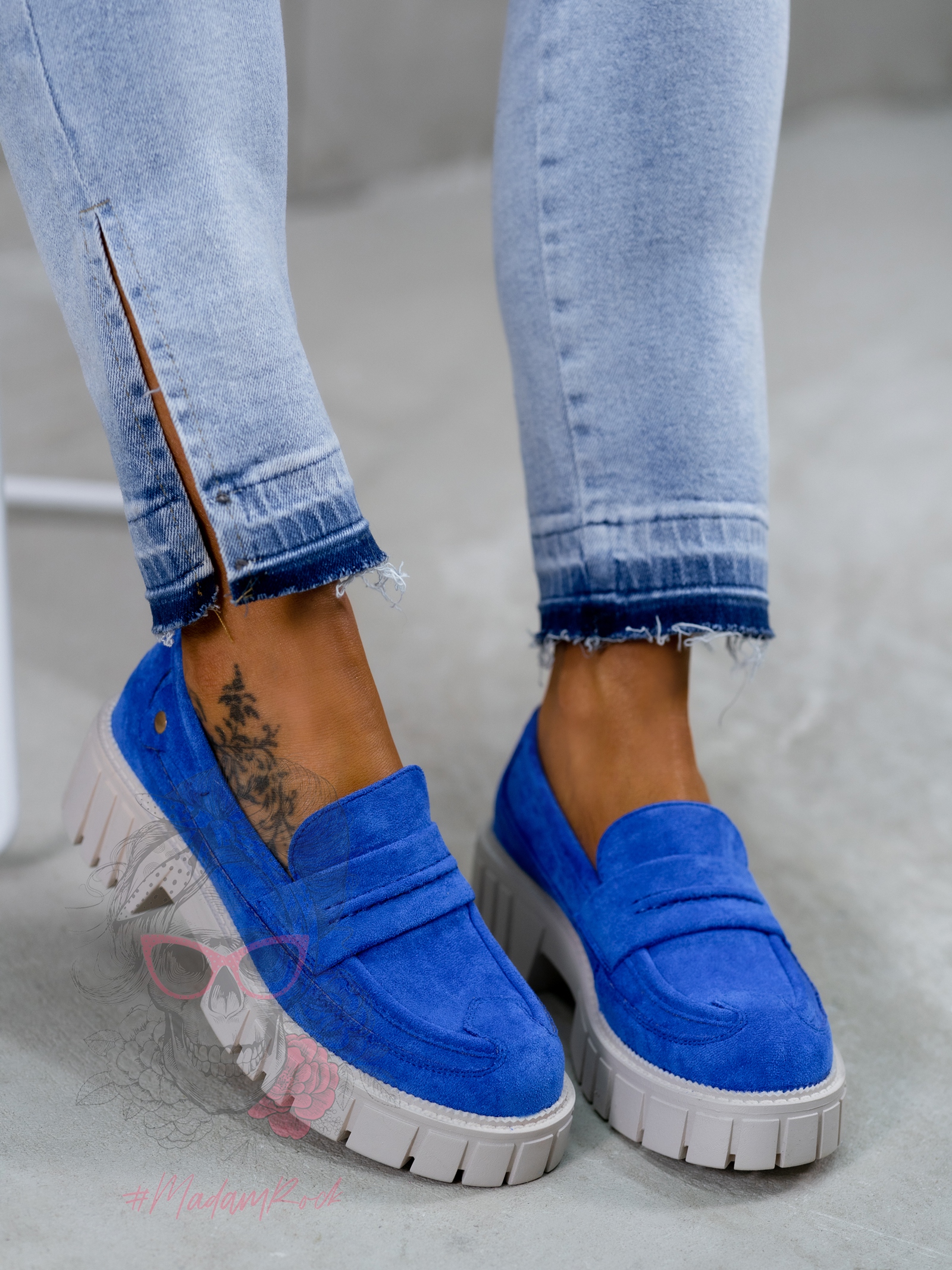 Mokasyny zamszowe Madam Fekes chabrowe