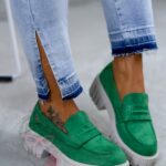 Mokasyny zamszowe Madam Fekes szmaragdowe