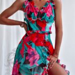 Sukienka wakacyjna NB Paflora turkusowo-czerwona