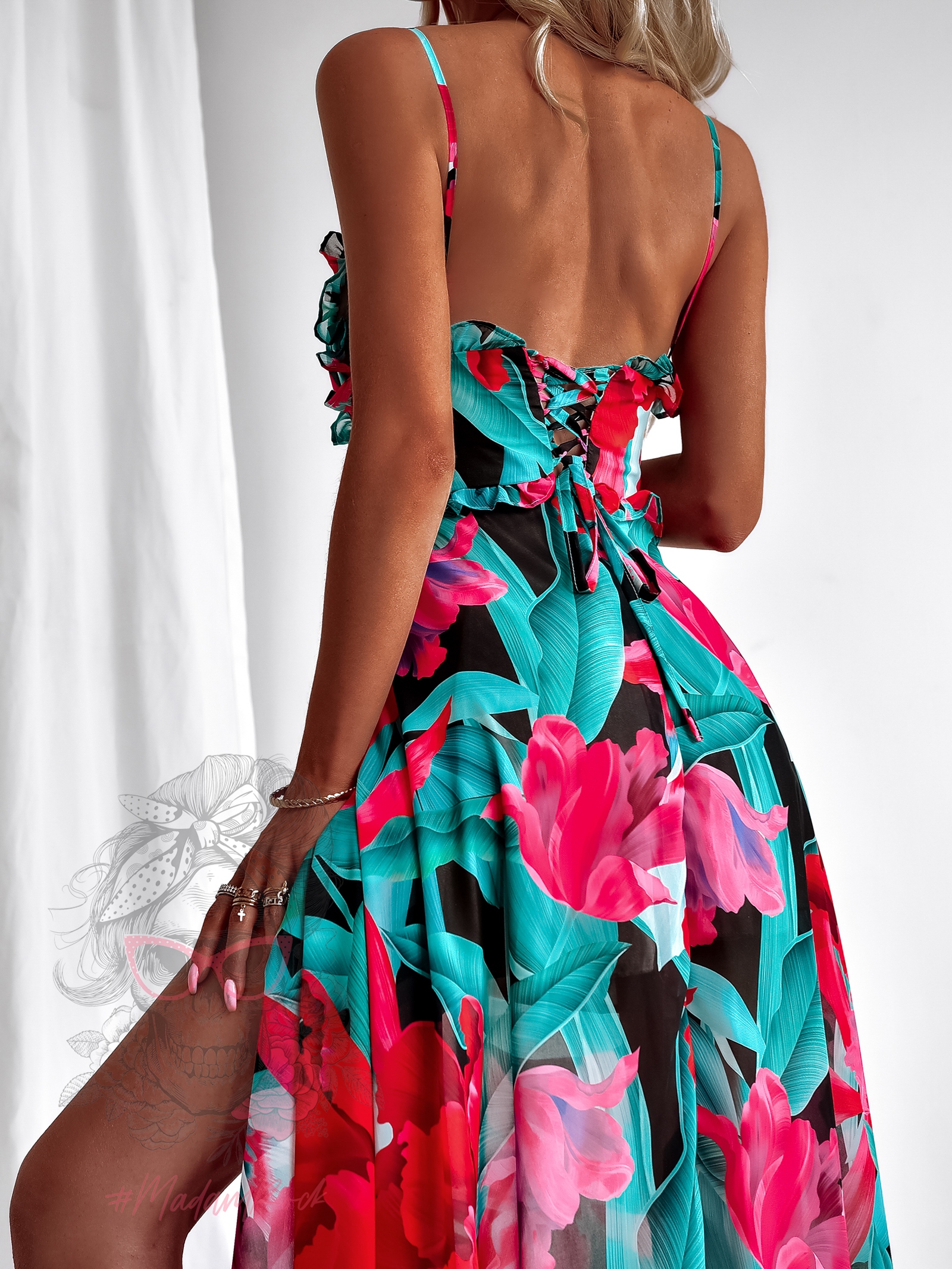 Sukienka wakacyjna NB Paflora turkusowo-czerwona