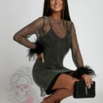 Sukienka błyszcząca z piórami NB NightShade czarna