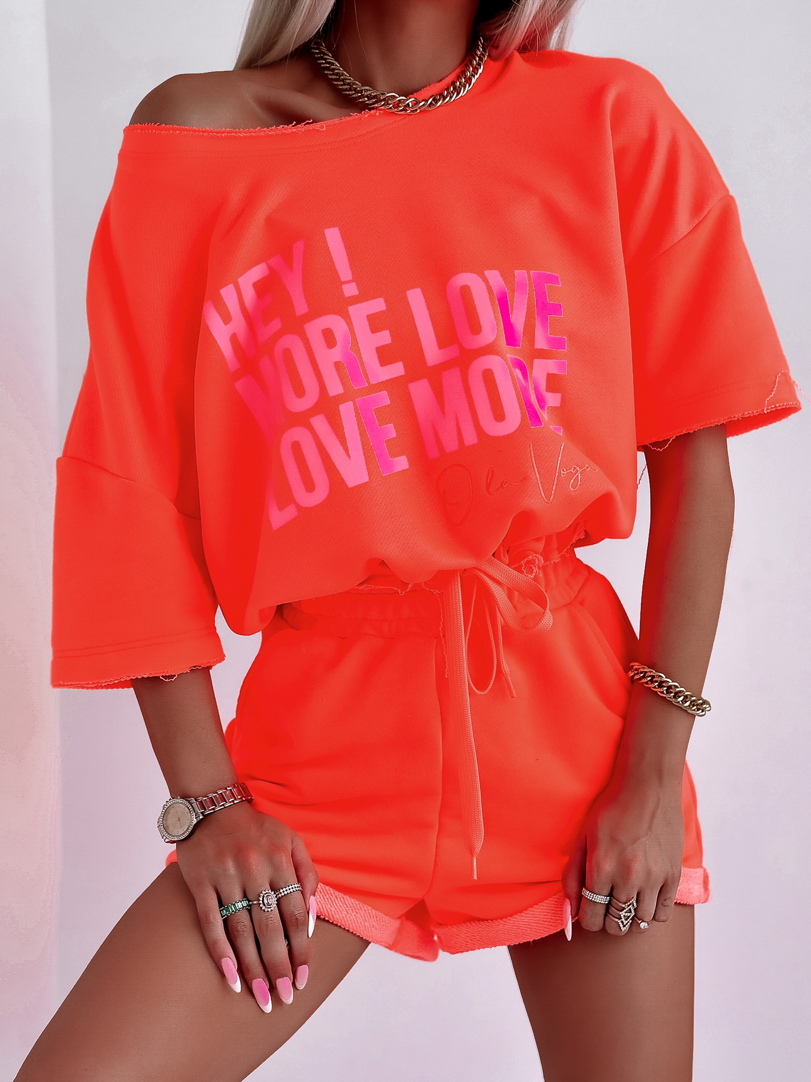 Komplet bawełniany Hey Ola Voga neonowy koralowy