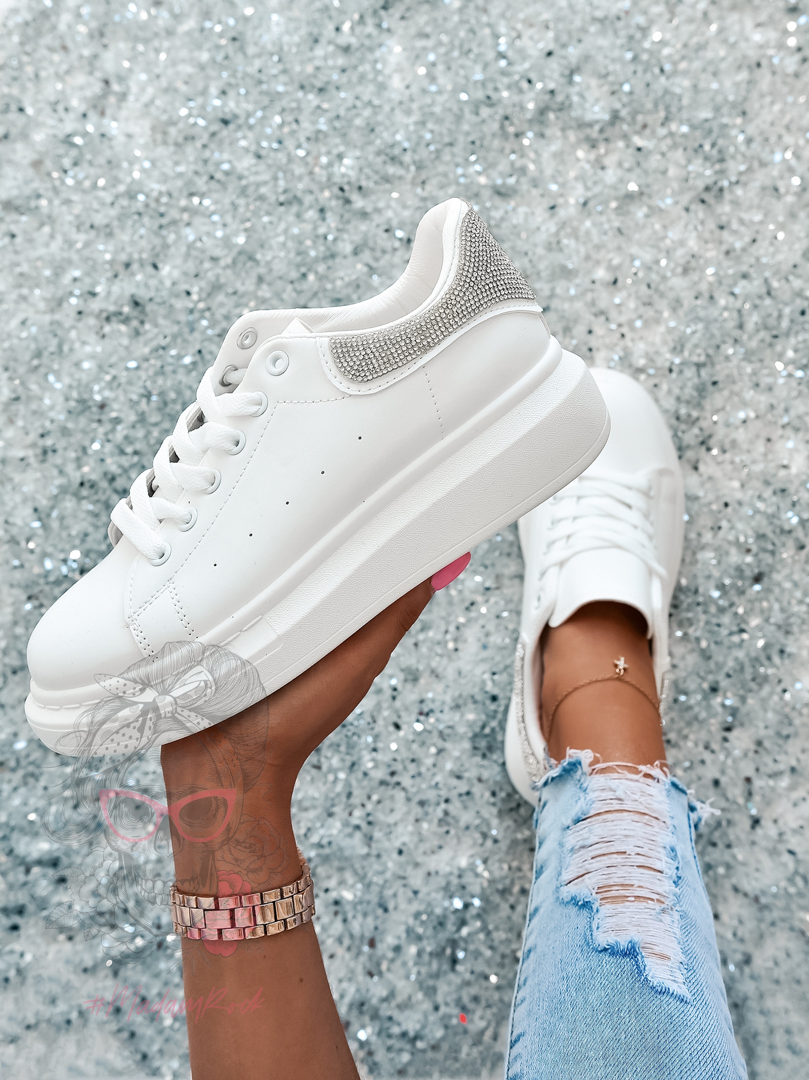 Buty sportowe Madam Upper X białe z diamencikami