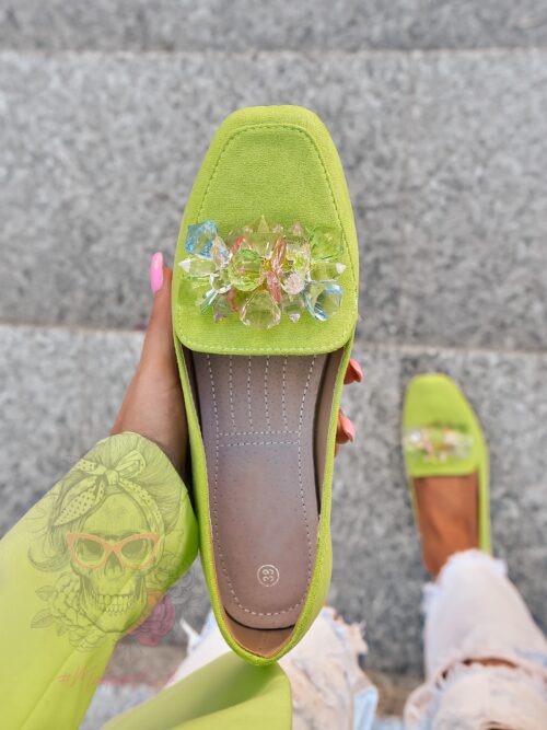 Mokasyny z kamieniami Madam Malio zielone