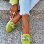 Mokasyny z kamieniami Madam Malio zielone