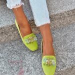 Mokasyny z kamieniami Madam Malio zielone