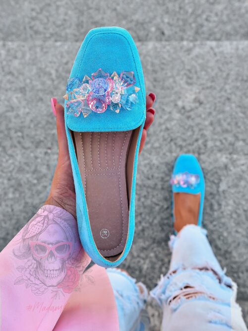 Mokasyny z kamieniami Madam Malio niebieskie