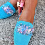 Mokasyny z kamieniami Madam Malio niebieskie