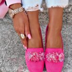 Mokasyny z kamieniami Madam Malio różowe