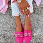 Mokasyny z kamieniami Madam Malio różowe