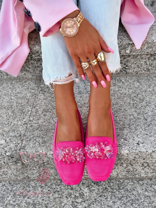 Mokasyny z kamieniami Madam Malio różowe