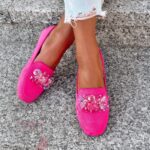 Mokasyny z kamieniami Madam Malio różowe