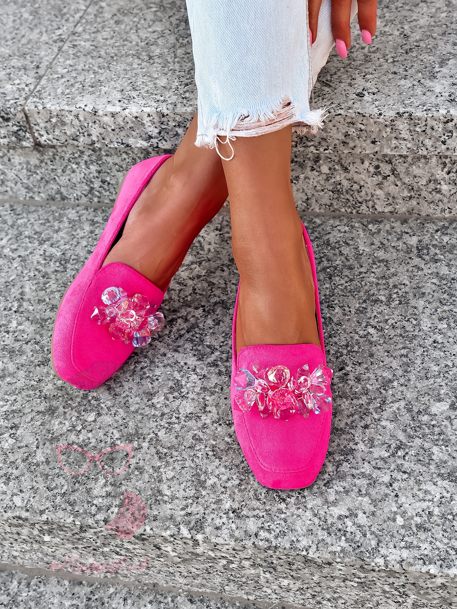 Mokasyny z kamieniami Madam Malio różowe