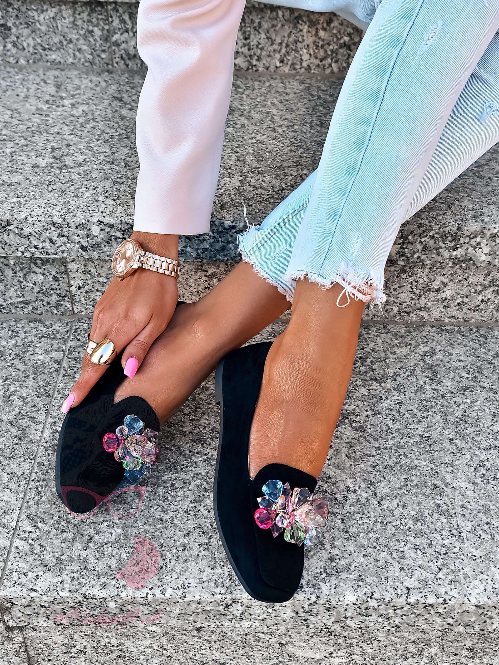 Mokasyny z kamieniami Madam Malio czarne