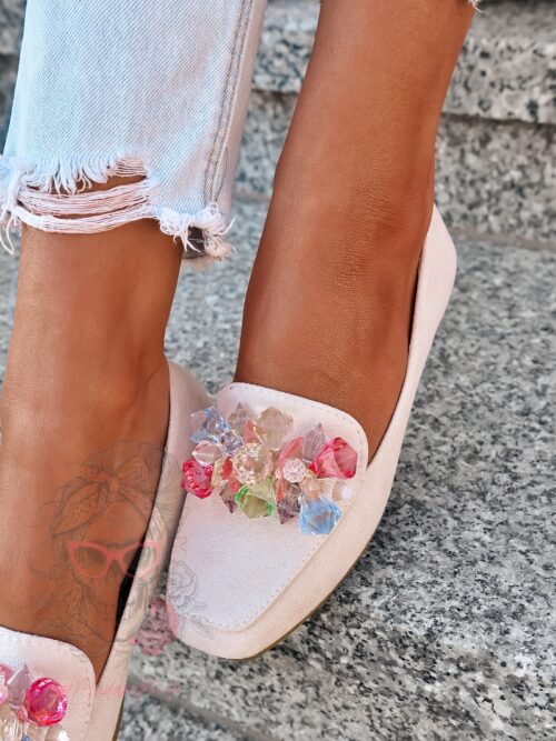 Mokasyny z kamieniami Madam Malio beżowe