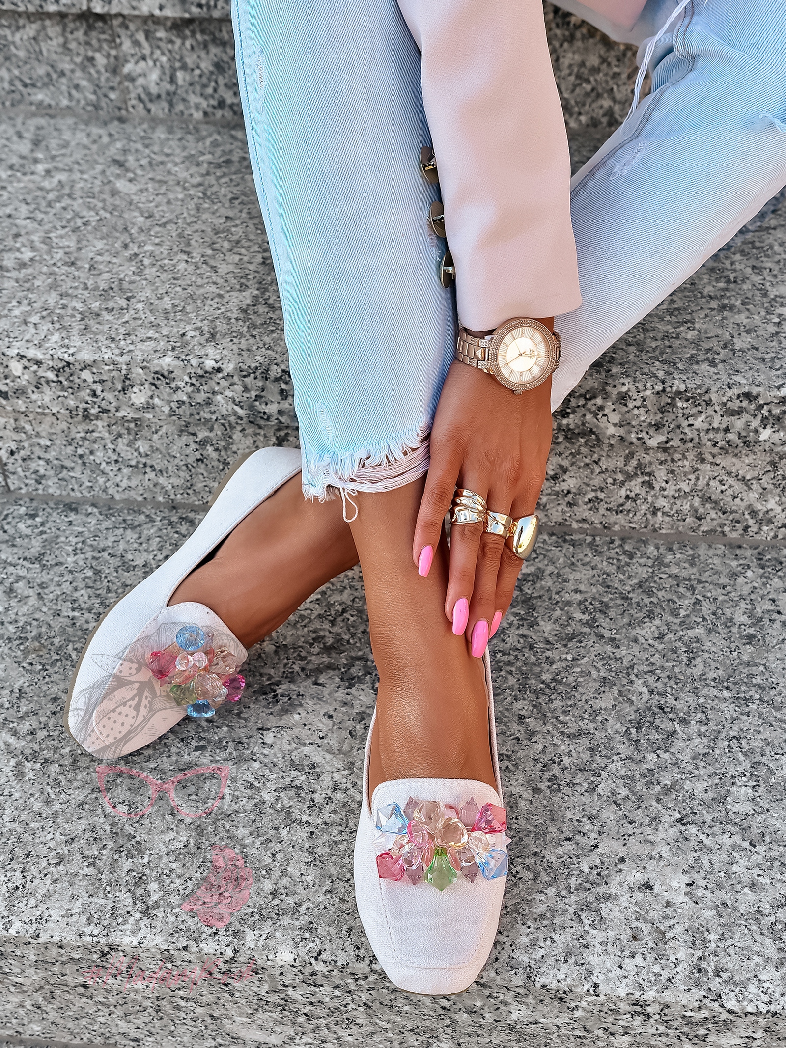 Mokasyny z kamieniami Madam Malio beżowe