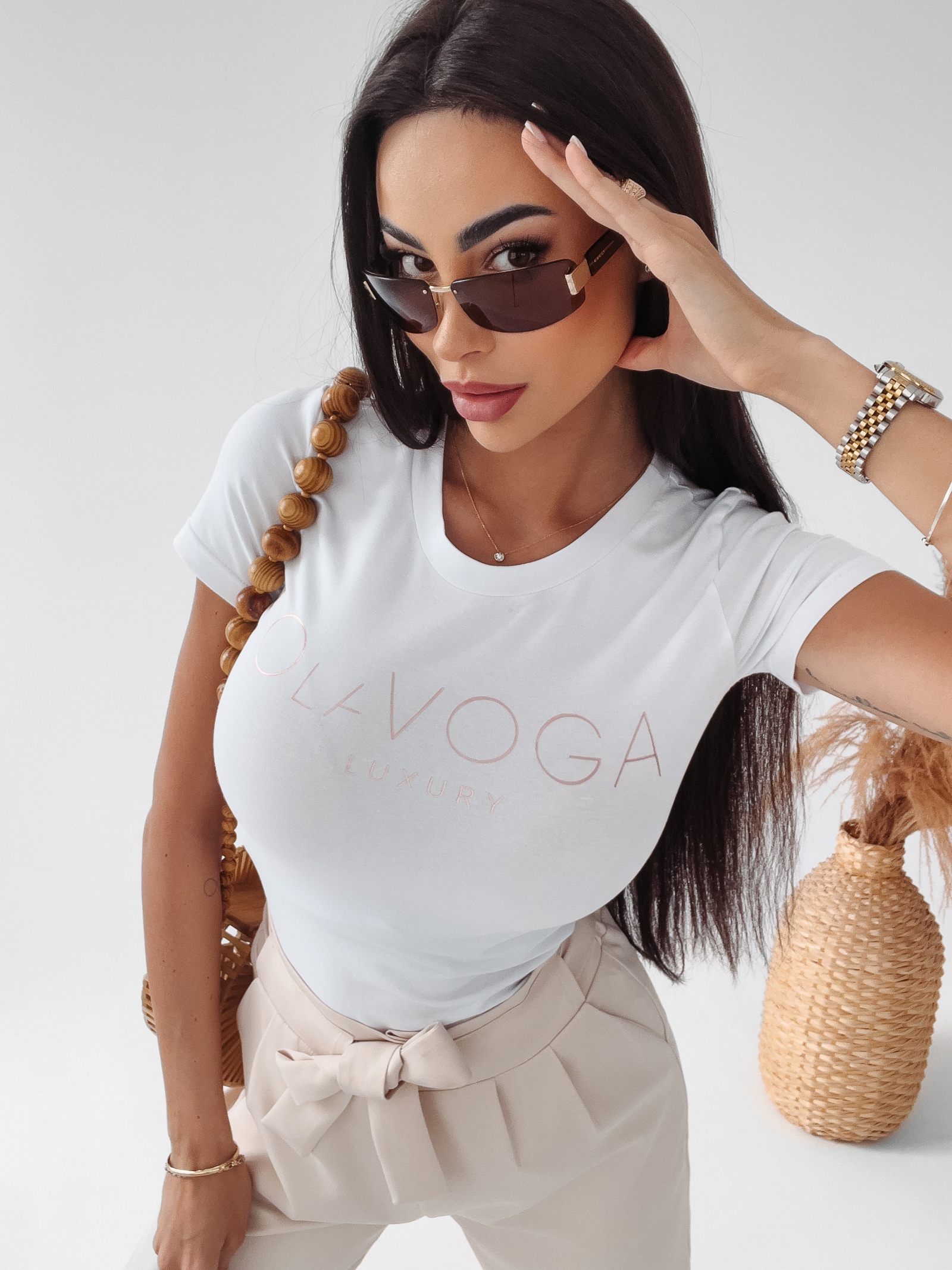 T-shirt slim fit klasyczny Ange Ola Voga biały T-shirt slim fit klasyczny Ange Ola Voga biały