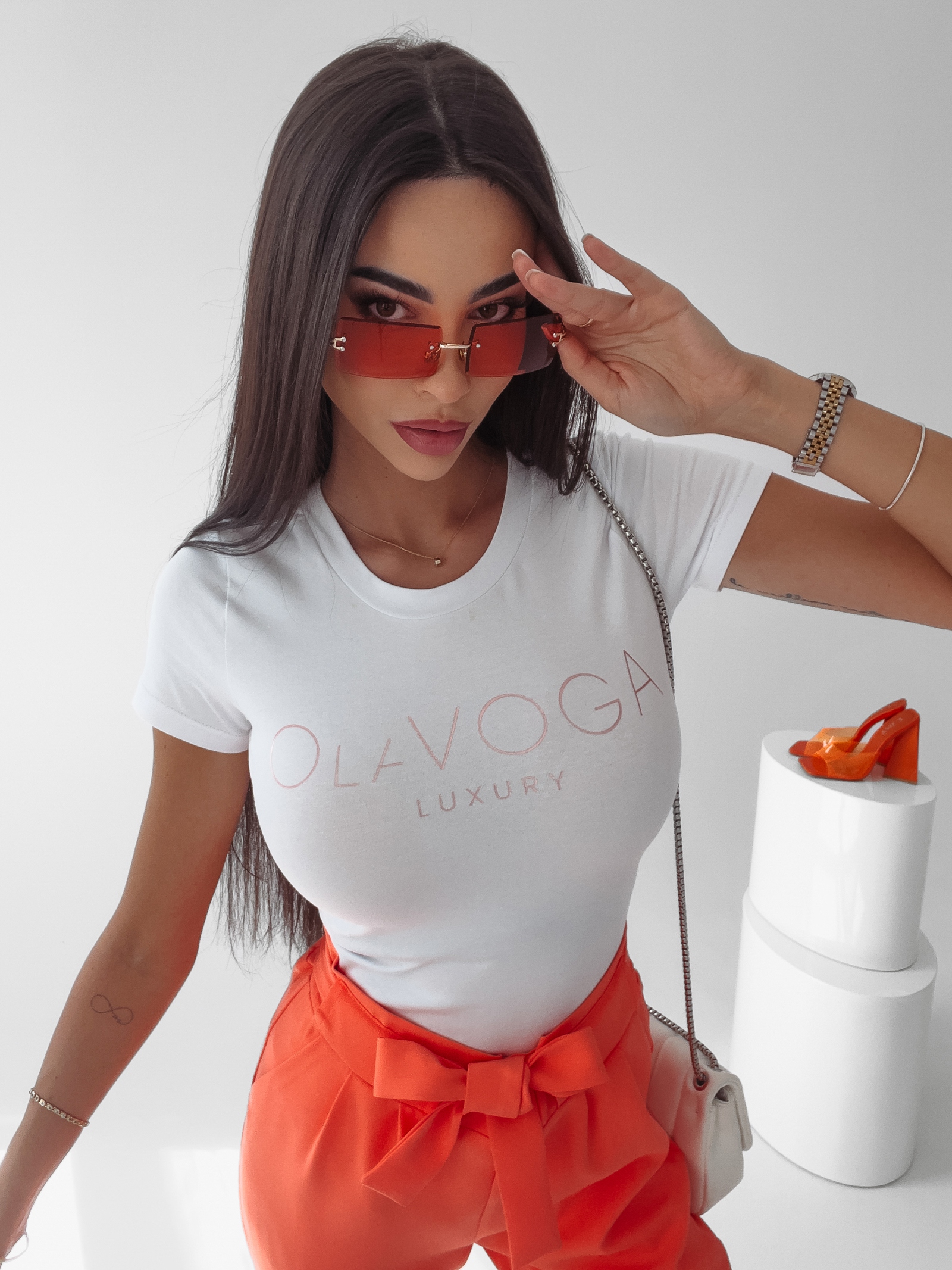 T-shirt slim fit klasyczny Ange Ola Voga biały T-shirt slim fit klasyczny Ange Ola Voga biały