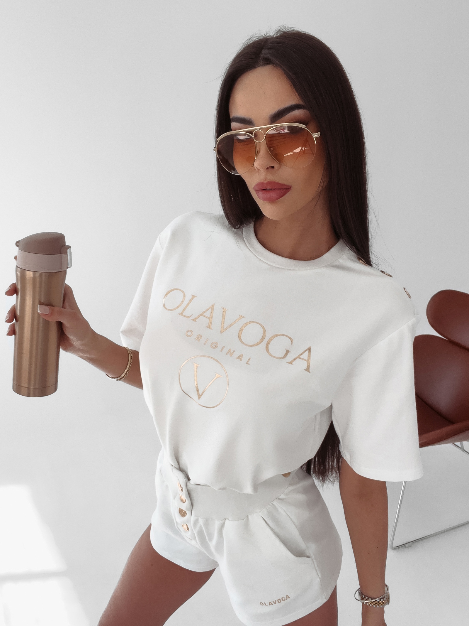 T-shirt z napami Iryda Ola Voga ecru