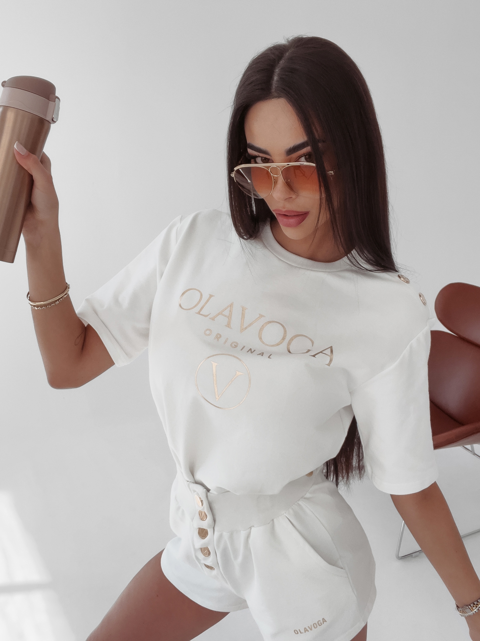 T-shirt z napami Iryda Ola Voga ecru