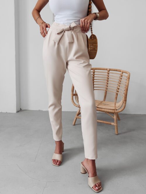 Spodnie eleganckie z wyższym stanem Nigella Ola Voga beżowe