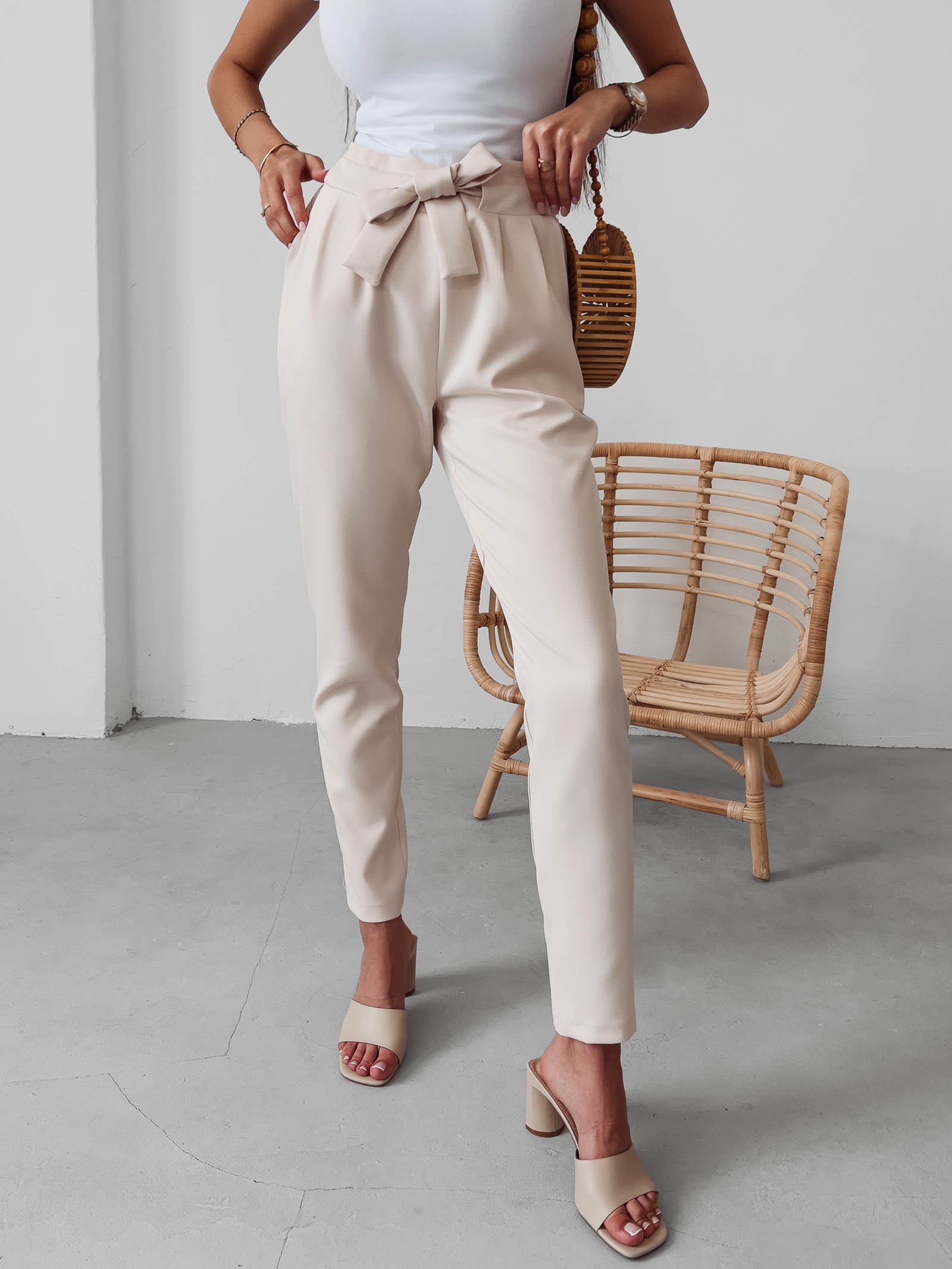 Spodnie eleganckie z wyższym stanem Nigella Ola Voga beżowe