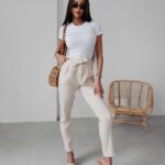 Spodnie eleganckie z wyższym stanem Nigella Ola Voga beżowe