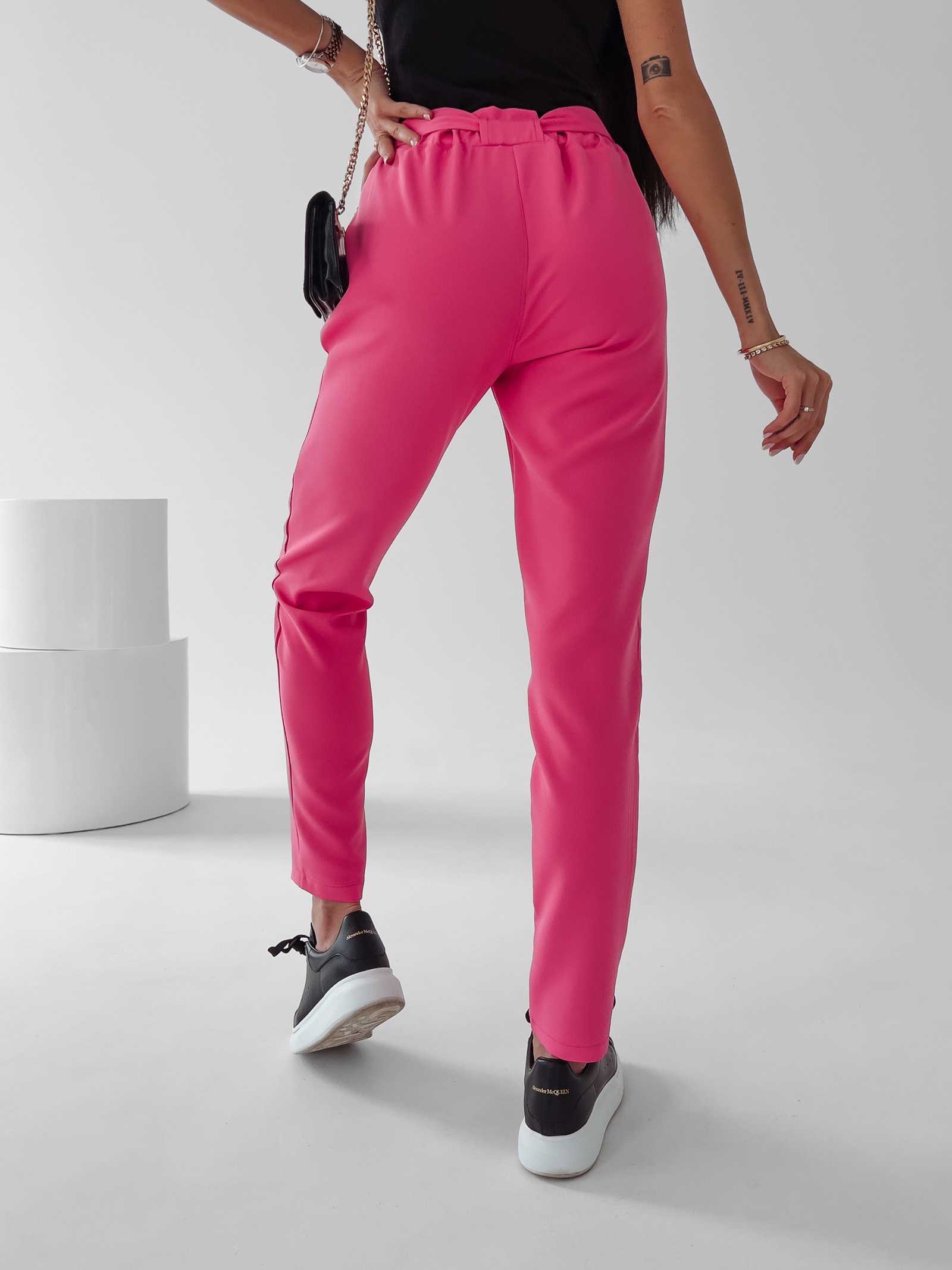 Spodnie eleganckie z wyższym stanem Nigella Ola Voga neonowy róż