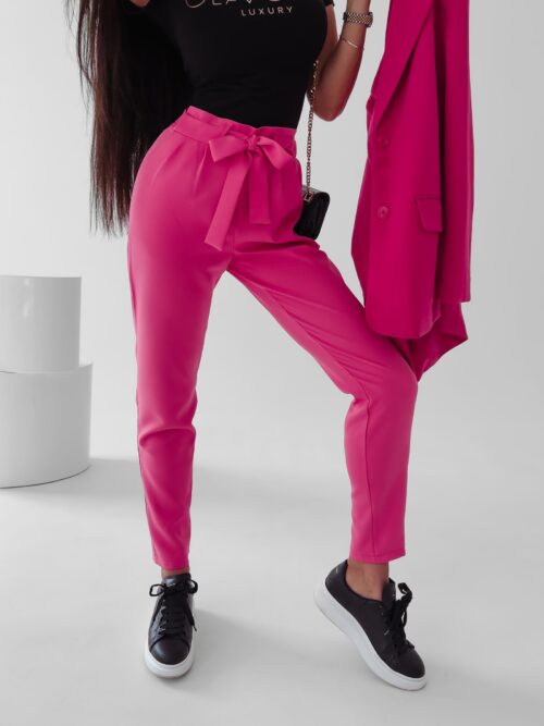 Spodnie eleganckie z wyższym stanem Nigella Ola Voga neonowy róż