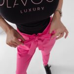 Spodnie eleganckie z wyższym stanem Nigella Ola Voga neonowy róż