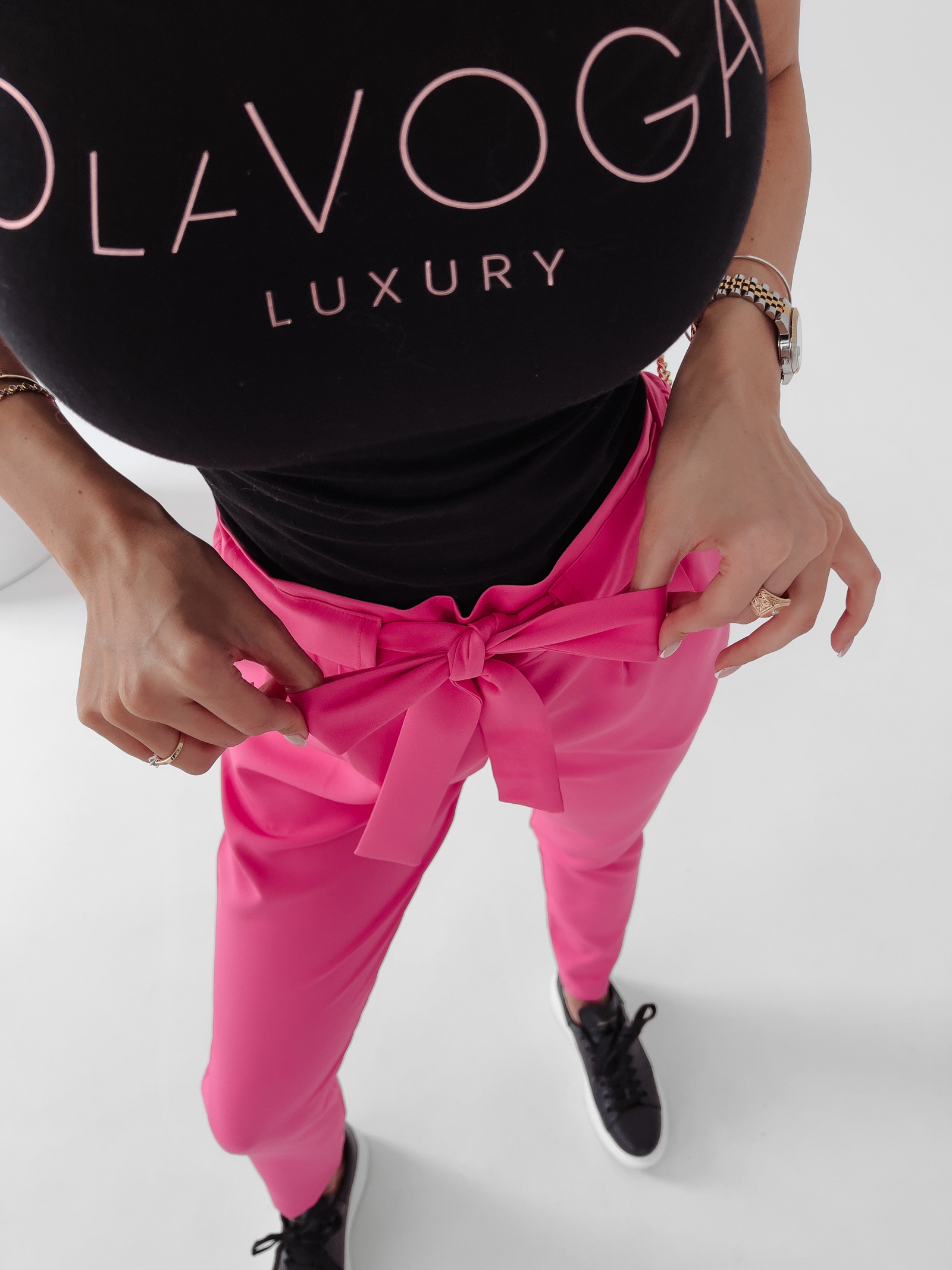 Spodnie eleganckie z wyższym stanem Nigella Ola Voga neonowy róż