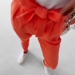 Spodnie eleganckie z wyższym stanem Nigella Ola Voga pomarańczowe